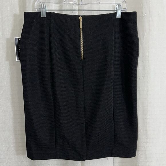 Alfani 14 Modern Edge Deep Black Ribbed Gold Tone Zip Details Pencil Skirt NWT - Picture 2 of 12